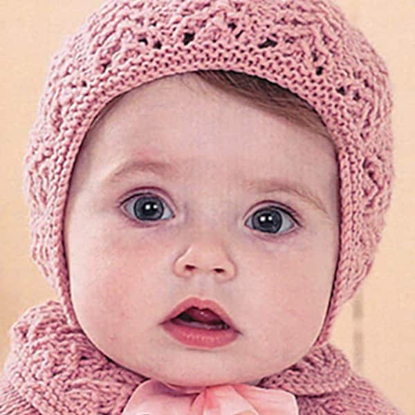 Baby Sweetness Knitting Pattern 0-7yr 8ply Lacy Little Bud Pink Cardigan/Bonnet
