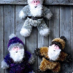 Patrón de tejido de oropel navideño de 3 tamaños de juguetes colgantes de Papá Noel sonriente