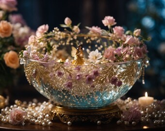 Faery Sparkle in Crystal Bowl Pearls Flowers for Art/Creative HD Digital