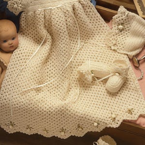 Baby Crochet Pattern Pearl Christening Collection 2 Sets Spider Edge + Shell Gown