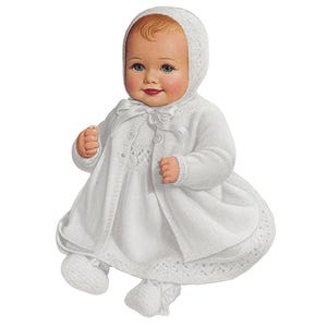 Vintage Baby Doll Knitting Pattern Isadora Stylish Dress Coat Bonnet Booties 3/4ply
