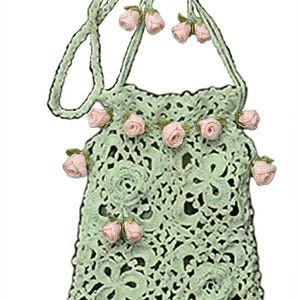 Faire Crochet Pattern Rose Shamrock Baubles Antique Reticule 1912 Bag in Perle