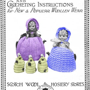 Vintage Crochet Pattern Greenock #130 Kewpie Bonnet Dolls Tea + Egg Cosies