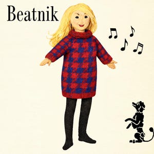 Knitting Pattern Dreamer Beatnik 16” Doll with Checked Dress and Knitted Tights