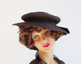 Vintage 1930s 40s Straw Baby Boater Tilt Toy Hat With Daisy  display picture 1