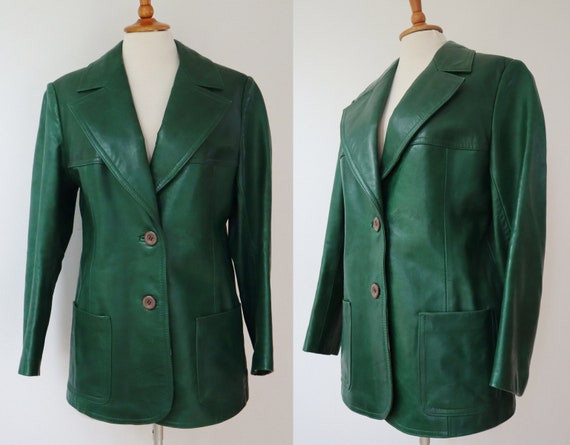 Green 70s Vintage Leather Jacket // Ledermann Mode