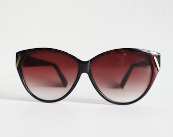 70s80s Dark BrownVtg. Sunglasses With Redbrown Pattern & Golden Inserts // Womens Sunglasses