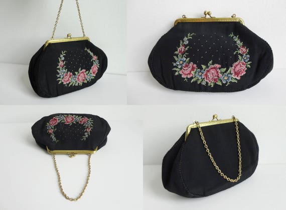 Very Beautiful 50s Embroidered Vintage Handbag Wi… - image 3