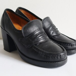 Vintage Italian Leather Heeled Loafers, Size 7