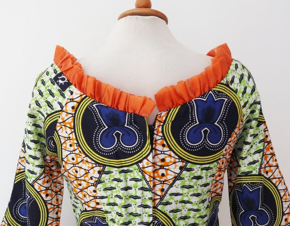 African Vtg. Blouse With Ruffles/Front Lace Up In… - image 6