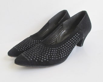 Zapatos negros de ante y cuero de los años 50 // Hertz Midi // Talla 38