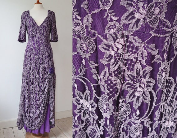 Beautiful Purple Vintage Lace/Crepe Maxi Dress //… - image 2