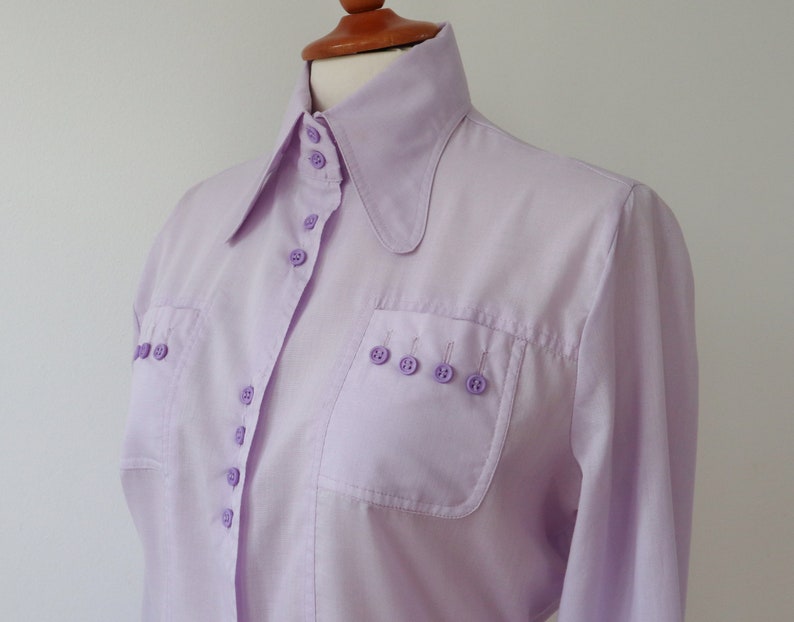 Lady Blouse Big Collar Size M Purple 70s Vtg