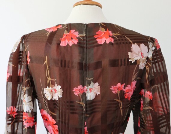 Lovely 60s Chiffon Vtg. Dress // Brown With White… - image 9