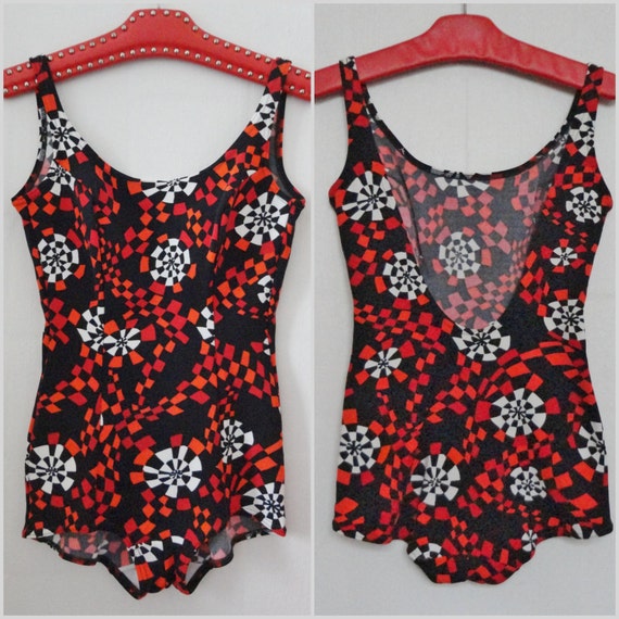 70s Vintage Swimsuit // Mermaid // Red Black Whit… - image 2