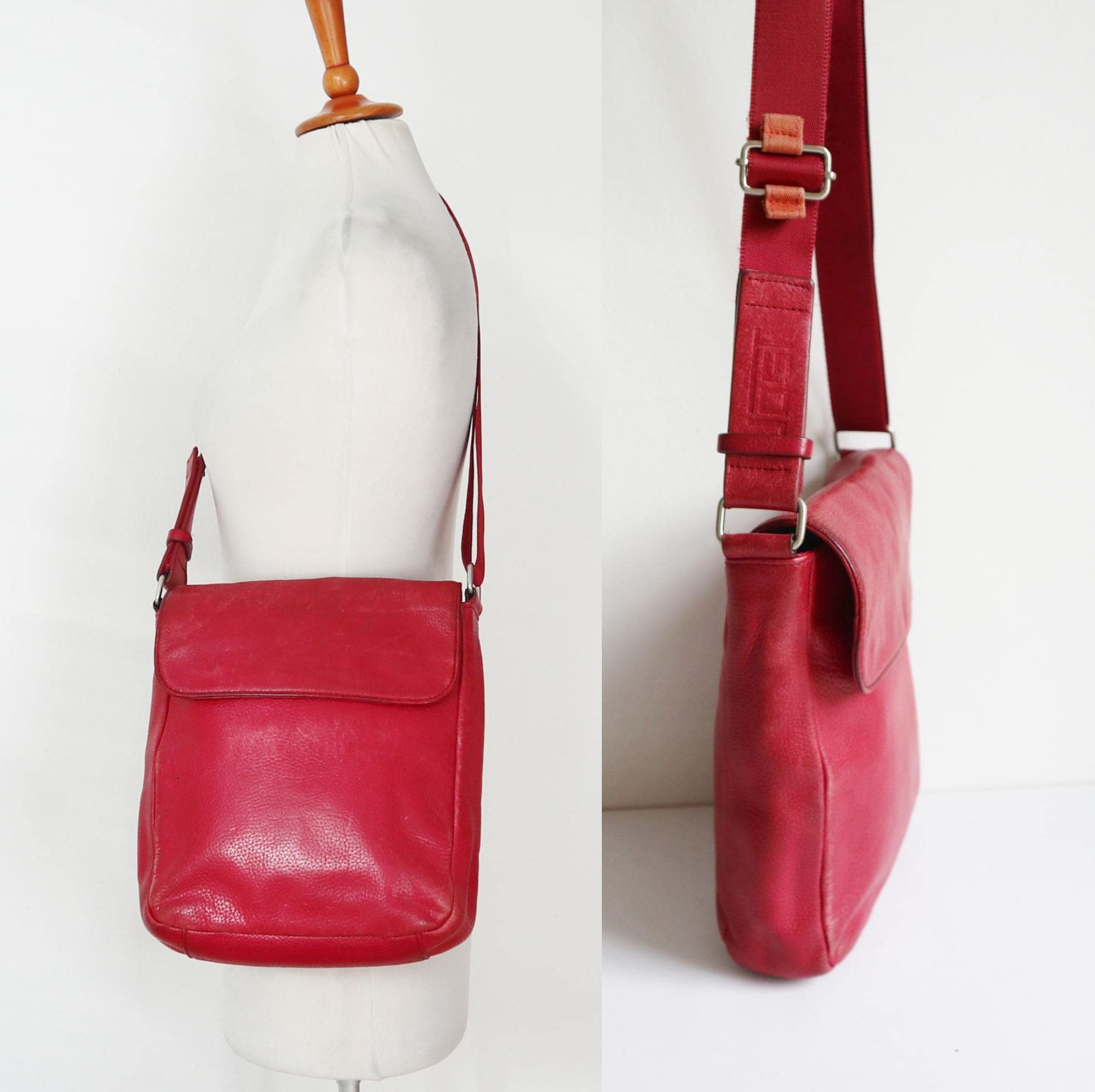 Red 90s Shoulder Bag // Design Dietmar Jost // Leather Bag // Made