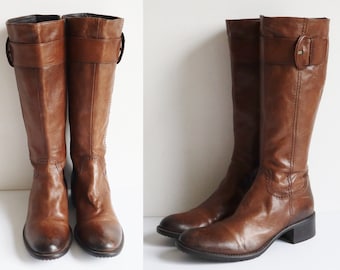 Brown Leather Boots With Buckle/Side Zipper // Size 40