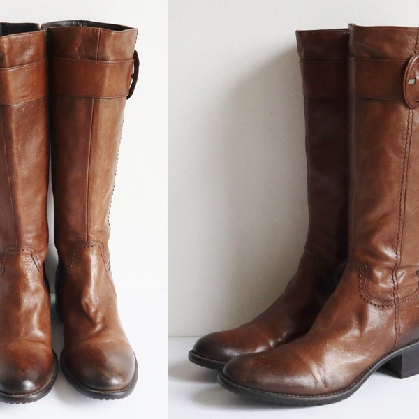 Brown Leather Boots With Buckle/Side Zipper // Size 40