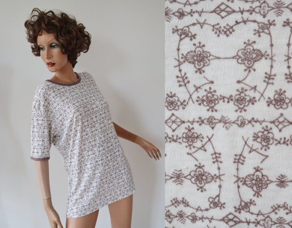 White 60s Vtg. T-Shirt/Underwear With Brown Print