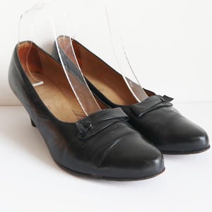 Black 50s Vintage Leather Pumps // Panther Sko // Size 38,5 // Made In Denmark