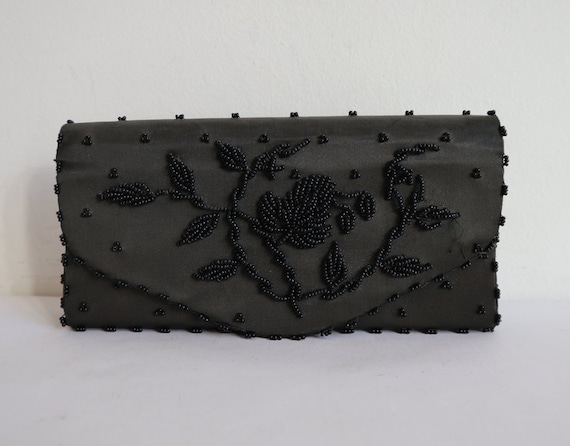 Black Beaded Vtg. Evening Bag // Vegan
