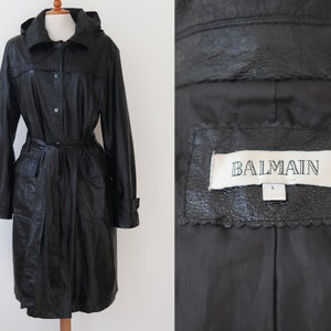 Rare Balmain 70s Black Hooded Vtg. Raincoat // Belted // Size L // Made In France