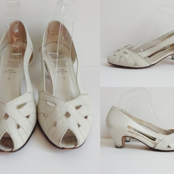 Off White Vintage Leather Shoes // Gabor // Linie St. Tropez // Made In Germany // Size 6 (EU39)