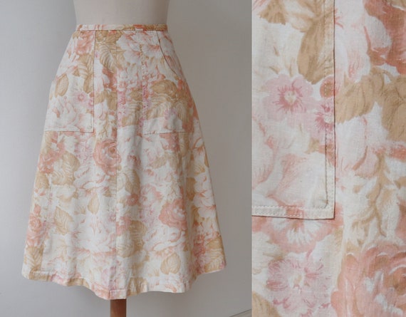 Ivory 70s Vtg.  A Line Skirt Soft Pink Beige Flow… - image 2