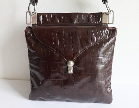 Brown 60s Vtg. Vegan Shoulder Bag With Silver // D