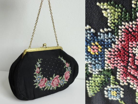 Very Beautiful 50s Embroidered Vintage Handbag Wi… - image 1