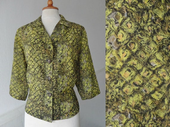 Handmade 60s Vintage Lady Blouse // Mustard Green… - image 1