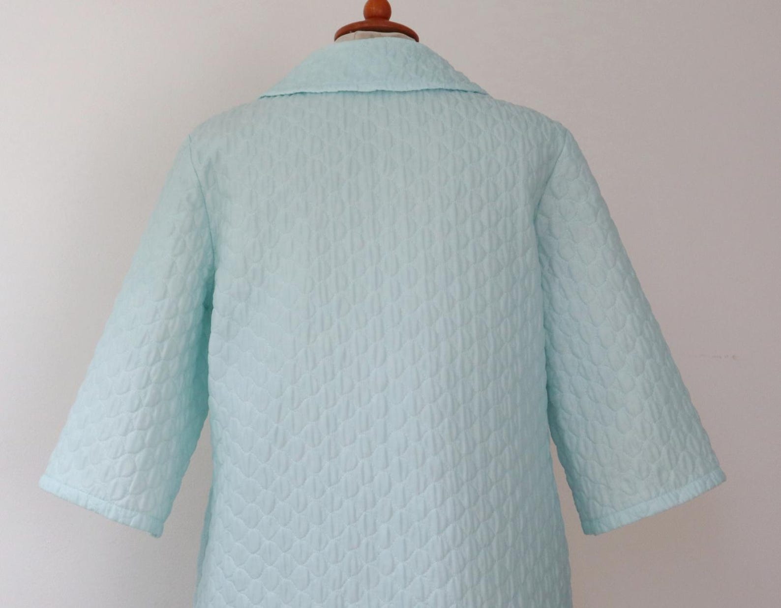 Thinner Ripon Robe Light Blue 60s Padded Robe // Vinetta Thin Padded House Coat With 3/4 ...