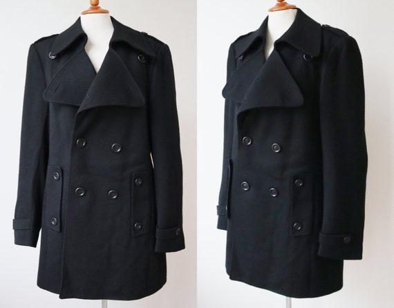 Black Fitted 70s Vintage Mens Wool Jacket // Pure