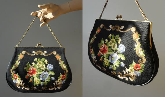 Big Black Gorgeous 50s Hand Embroidered Vintage B… - image 3