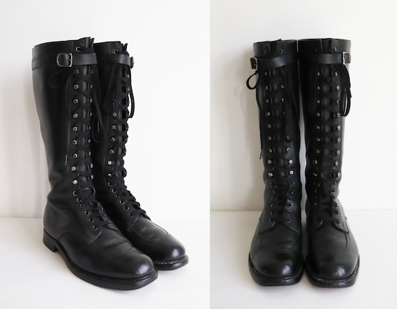 Black 40s Leather Lace Up Boots // Strap With Silv
