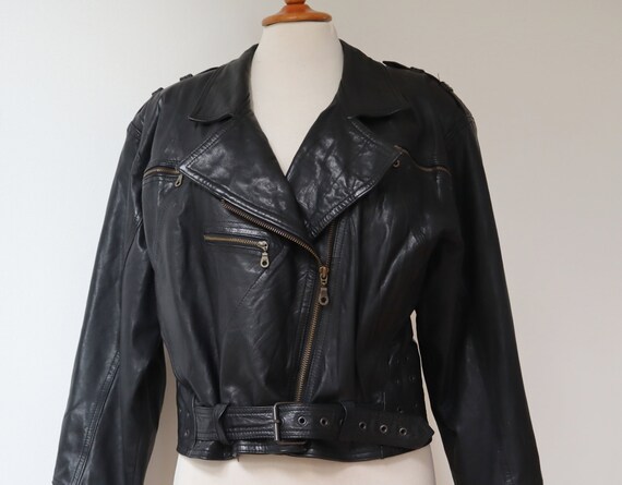 Raw Black 90s Vintage Leather Jacket // Leather Ma