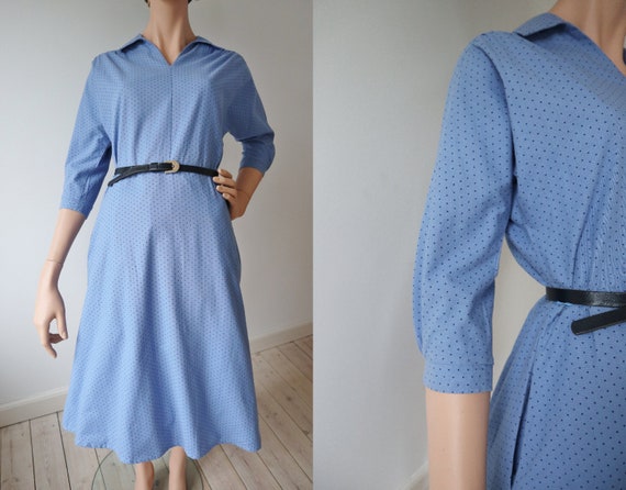 Lovely Light Blue 60s Vintage Dress // Cotton Wit… - image 5