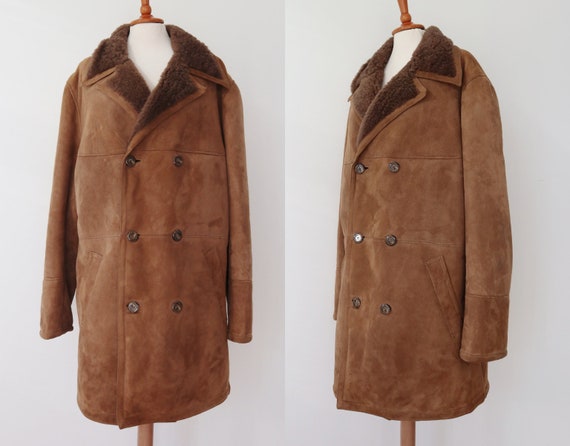 Beige Mens Sheepskin Vintage Coat/jacket With Big Collar // Latif