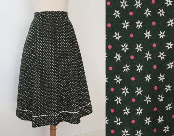 Green 70s Vtg. Skirt With Pink Dots And White Ede… - image 5