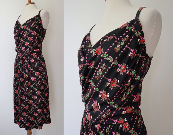 Black 70s Vintage Summer Strap Dress // Pink Gree… - image 3