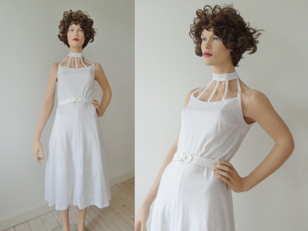 Vintage White Fitted 80s Dress S