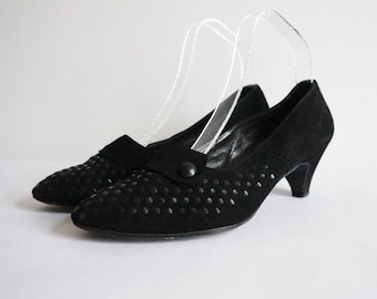 Zapatos de ante/piel negros estilo años 50 // Hertz Midi // Talla 37,5