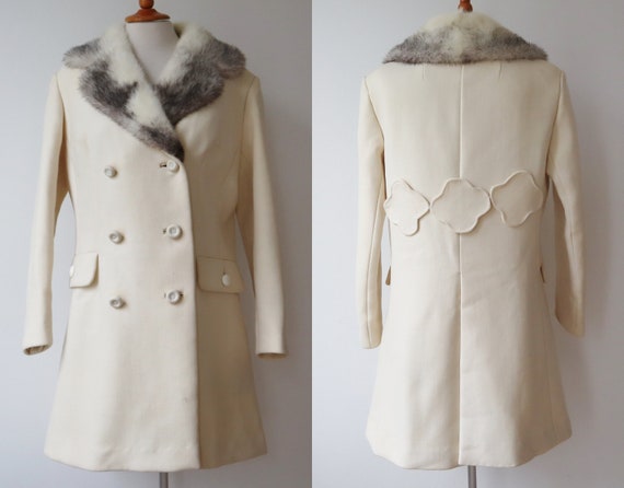 Very Nice Ivory Wool Coat/Jacket With White/Black