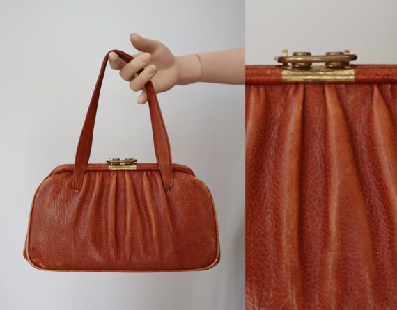 40s Vintage Leather Shoulder/Top Handle Bag // Cog