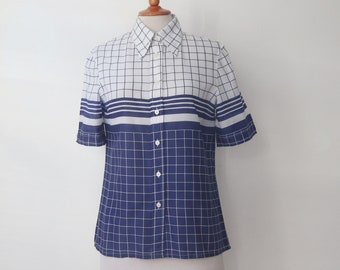 Blue WhiteCheck Vtg. Ladies Shirt // Designed By Curt // Size M