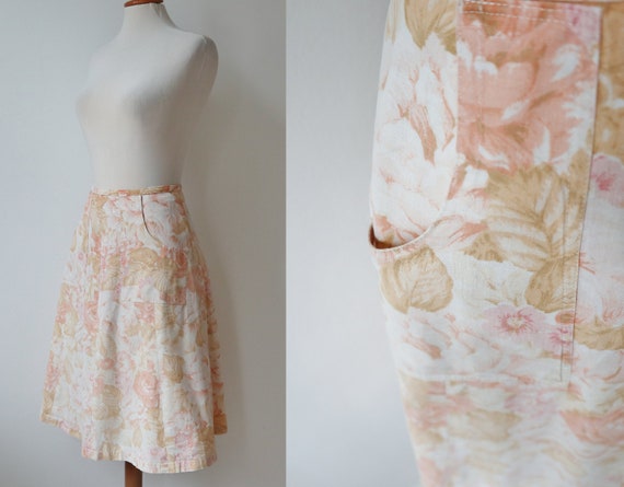 Ivory 70s Vtg.  A Line Skirt Soft Pink Beige Flow… - image 4