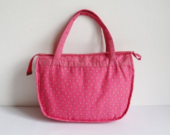 Roze jaren '70 Vtg Toilettas met wit/groene print // Tas met bovenste handgreep