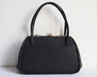 Black 50s Vintage Handbag With Golden Closure