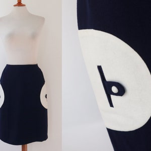 Blue 70s DEADSTOCK High Waisted Vintage Wool Skirt With Ivory Pockets // EEEEE Reg. Ladies Wear - For Magasin // First And Best // Size S
