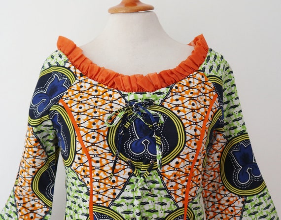 African Vtg. Blouse With Ruffles/Front Lace Up In… - image 4